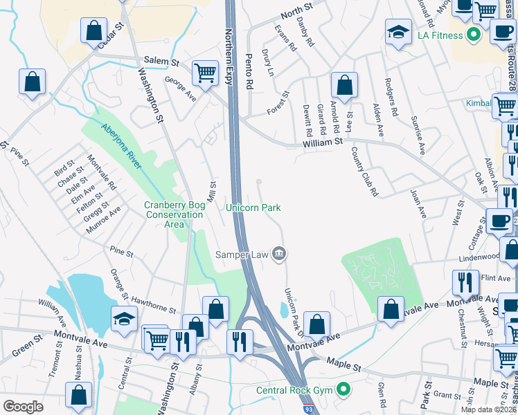 map of restaurants, bars, coffee shops, grocery stores, and more near 600 Unicorn Park Drive in Woburn