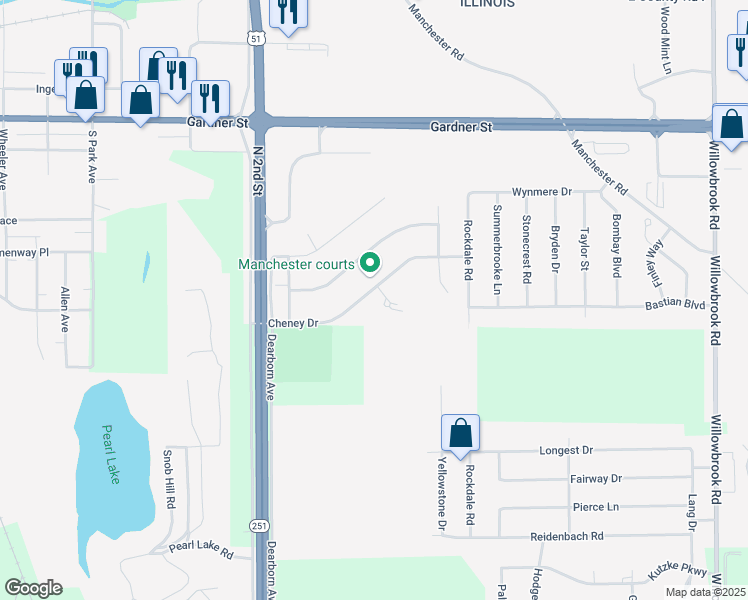 map of restaurants, bars, coffee shops, grocery stores, and more near 5185 Cheney Drive in South Beloit