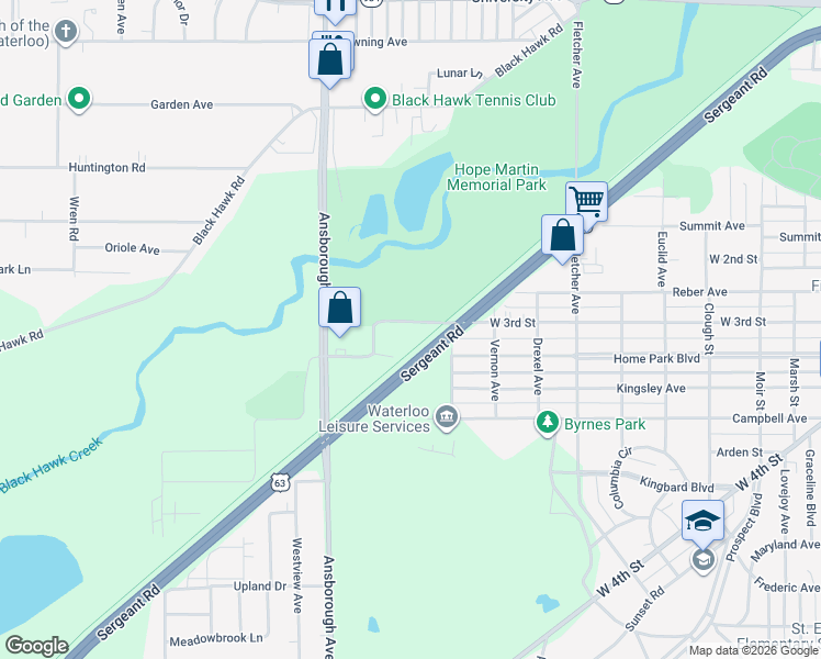 map of restaurants, bars, coffee shops, grocery stores, and more near Sergeant Road in Waterloo
