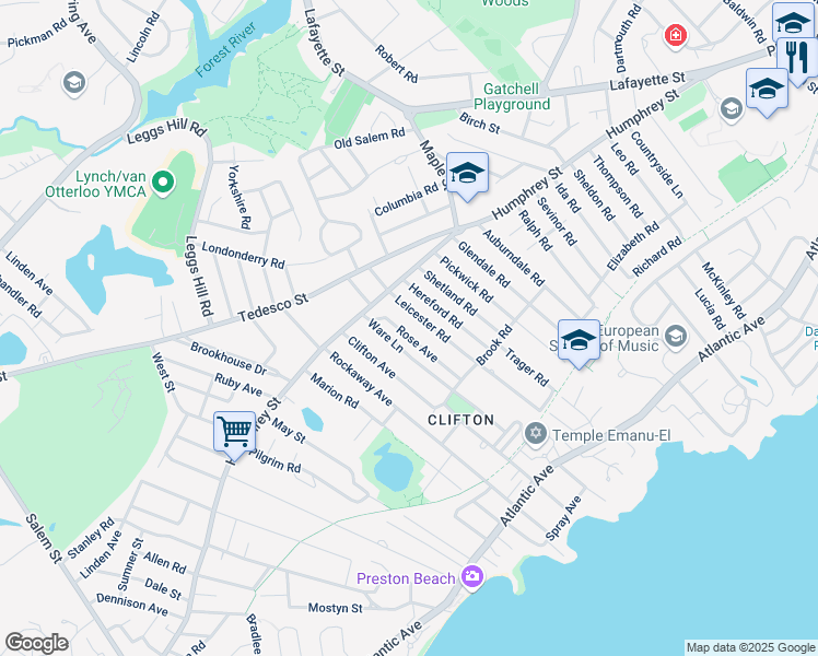 map of restaurants, bars, coffee shops, grocery stores, and more near 21 Ware Lane in Marblehead