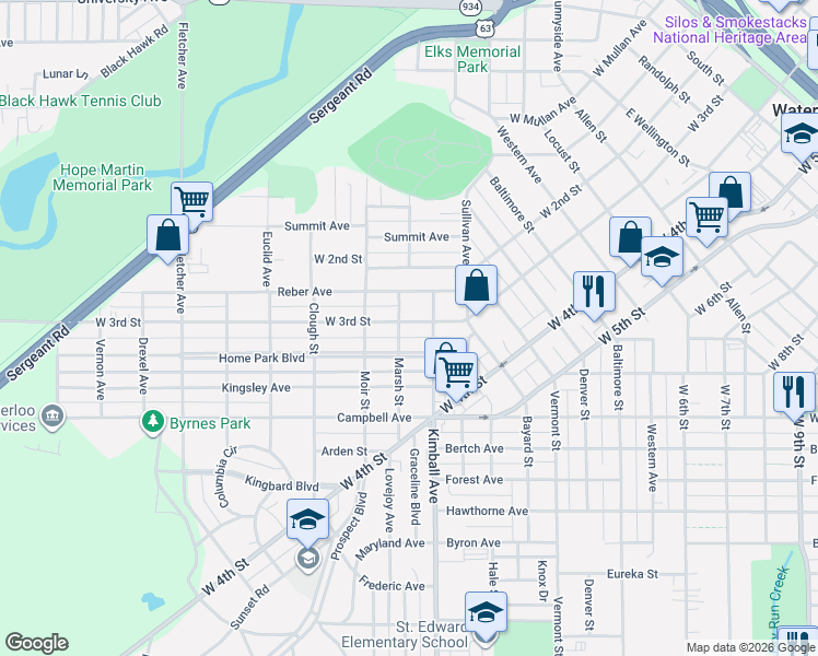 map of restaurants, bars, coffee shops, grocery stores, and more near 220 Home Park Boulevard in Waterloo