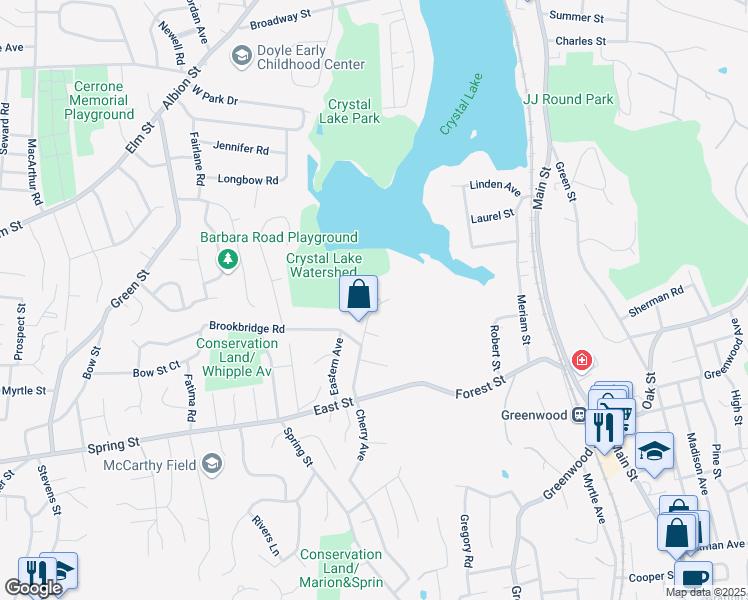 map of restaurants, bars, coffee shops, grocery stores, and more near 28 Crystal Drive in Stoneham