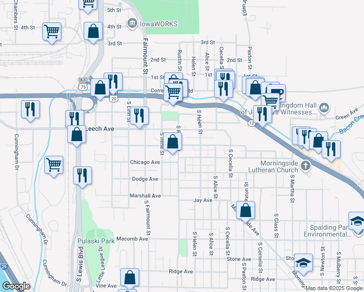 map of restaurants, bars, coffee shops, grocery stores, and more near 2902 Washington Avenue in Sioux City