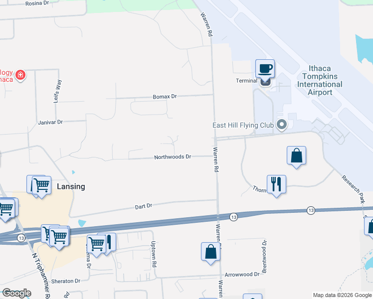 map of restaurants, bars, coffee shops, grocery stores, and more near in Lansing