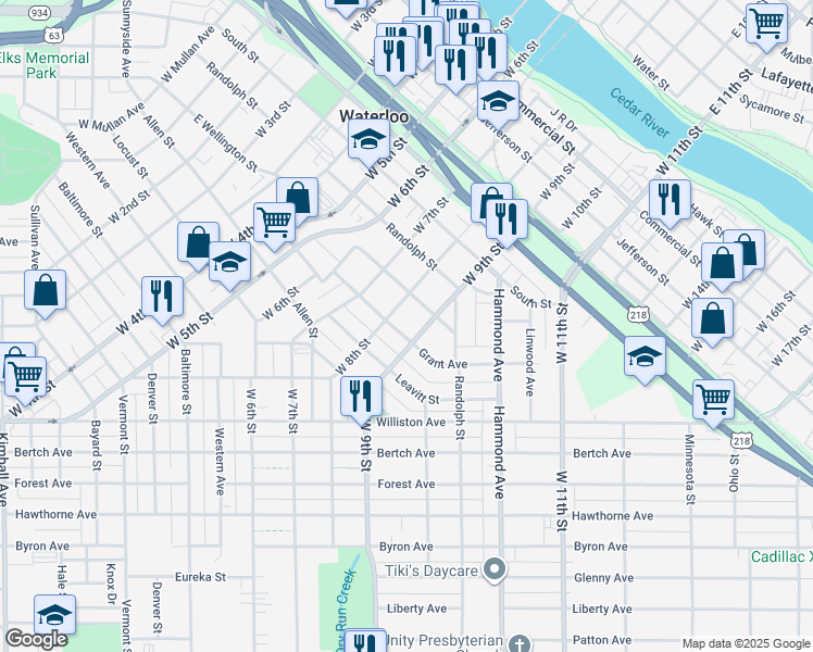 map of restaurants, bars, coffee shops, grocery stores, and more near 1026 Grant Avenue in Waterloo