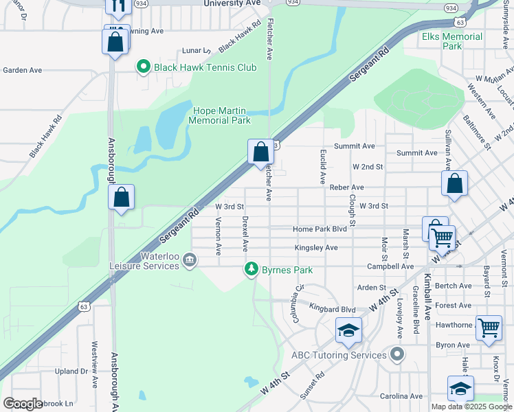 map of restaurants, bars, coffee shops, grocery stores, and more near 832 Home Park Boulevard in Waterloo