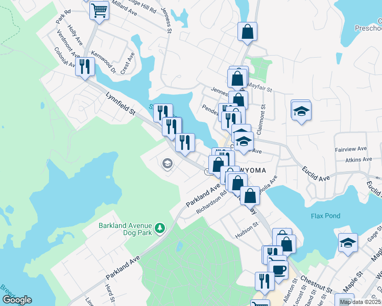 map of restaurants, bars, coffee shops, grocery stores, and more near 8 Severance Street in Lynn