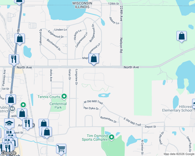 map of restaurants, bars, coffee shops, grocery stores, and more near 9 East Vandermeer Drive in Antioch