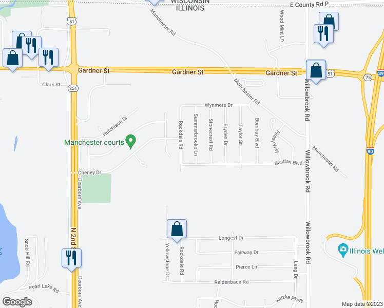 map of restaurants, bars, coffee shops, grocery stores, and more near 15546 Summerbrooke Lane in South Beloit