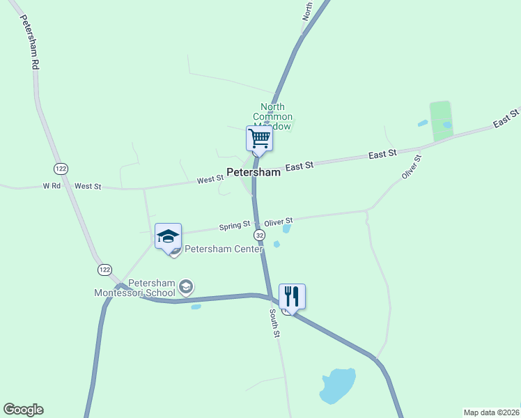 map of restaurants, bars, coffee shops, grocery stores, and more near 15 South Main Street in Petersham