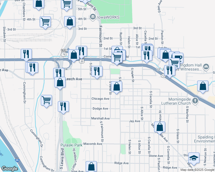 map of restaurants, bars, coffee shops, grocery stores, and more near 419 South Irene Street in Sioux City