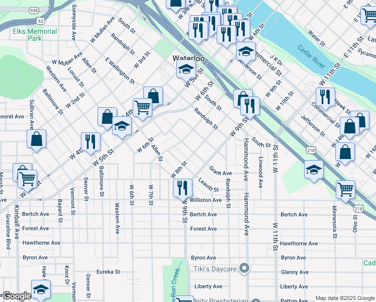 map of restaurants, bars, coffee shops, grocery stores, and more near 924 Grant Avenue in Waterloo