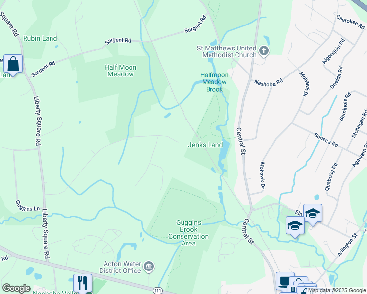 map of restaurants, bars, coffee shops, grocery stores, and more near 360 Reed Farm Road in Boxborough