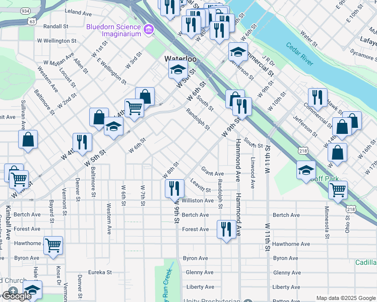 map of restaurants, bars, coffee shops, grocery stores, and more near 928 Wellington Street in Waterloo