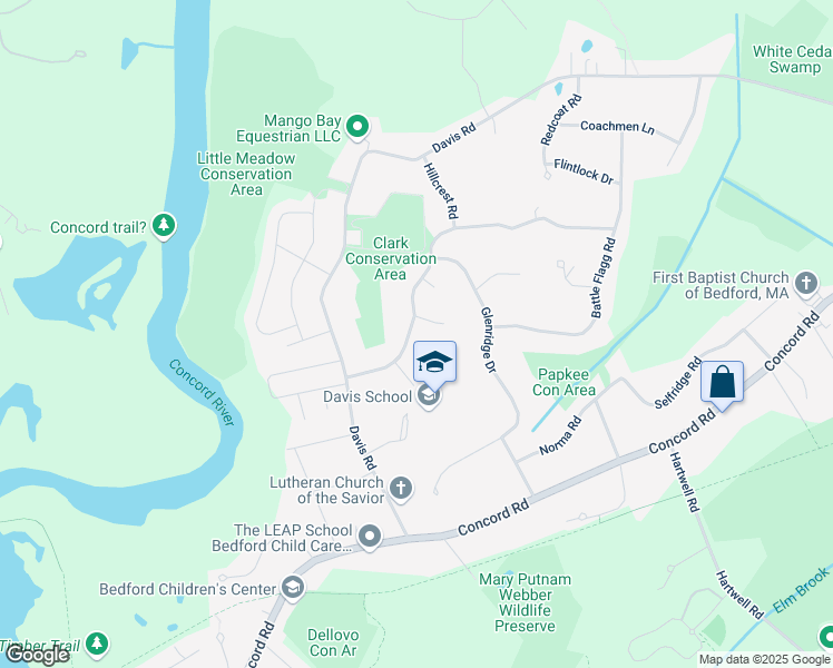 map of restaurants, bars, coffee shops, grocery stores, and more near 16 Notre Dame Road in Bedford