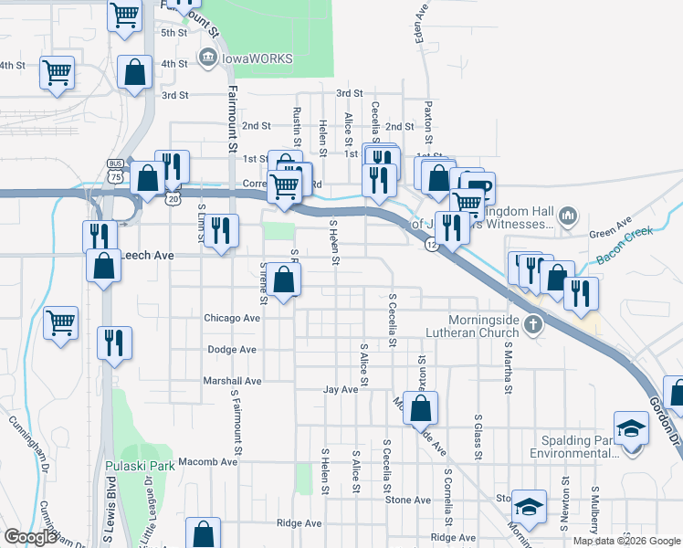 map of restaurants, bars, coffee shops, grocery stores, and more near 3000-3098 Leech Ave in Sioux City