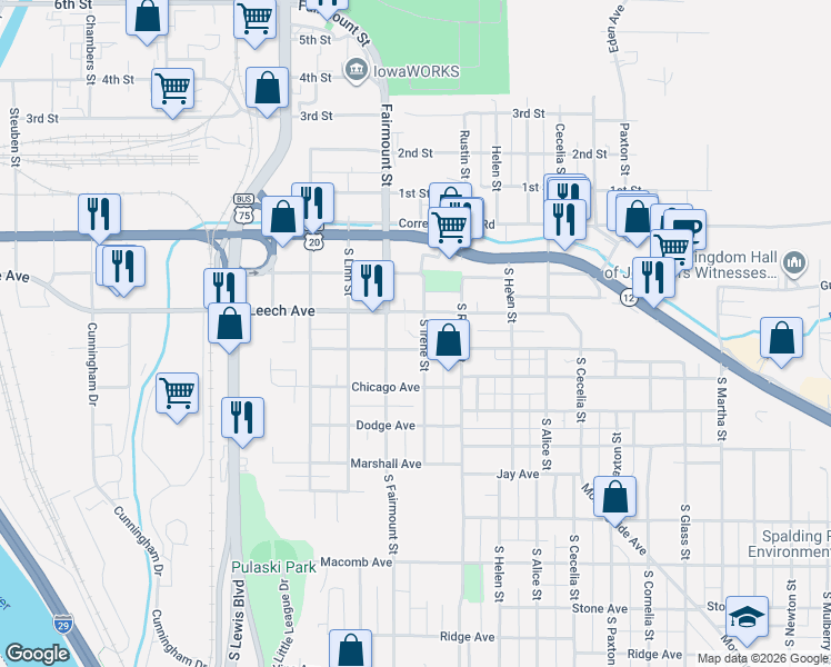 map of restaurants, bars, coffee shops, grocery stores, and more near 419 South Irene Street in Sioux City