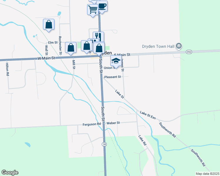 map of restaurants, bars, coffee shops, grocery stores, and more near 16 Lake Street in Dryden