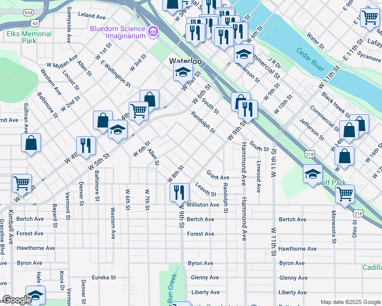 map of restaurants, bars, coffee shops, grocery stores, and more near 928 Wellington Street in Waterloo