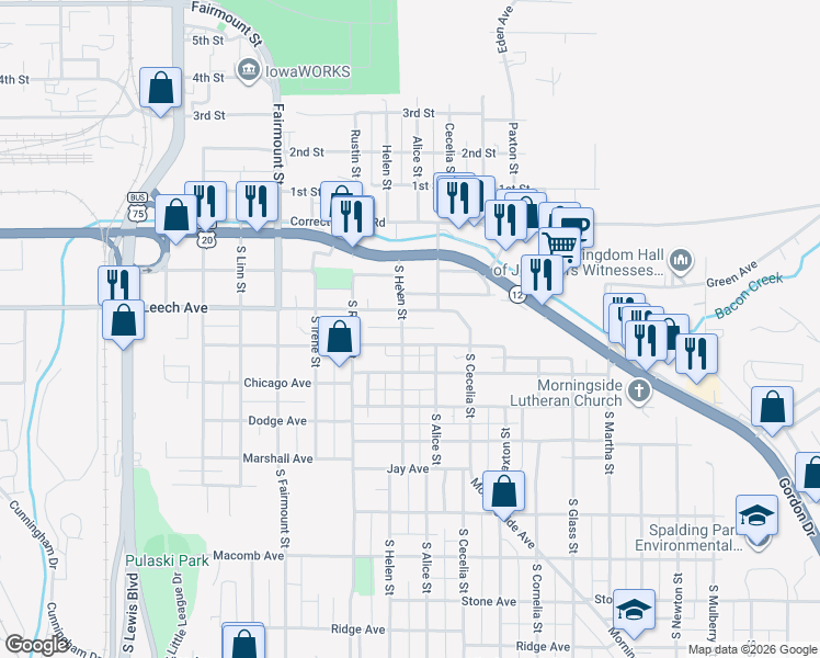 map of restaurants, bars, coffee shops, grocery stores, and more near 3000-3098 Leech Ave in Sioux City