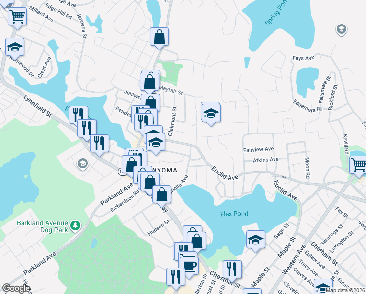 map of restaurants, bars, coffee shops, grocery stores, and more near 269 Euclid Avenue in Lynn