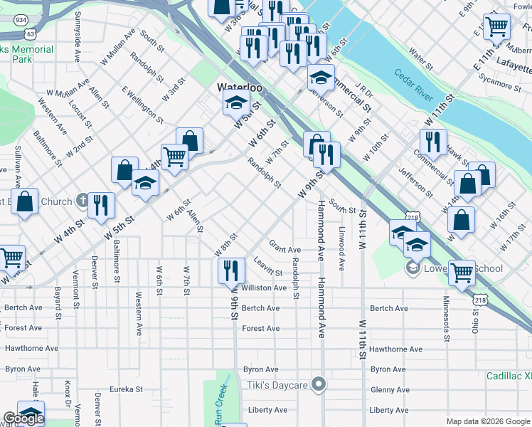 map of restaurants, bars, coffee shops, grocery stores, and more near 928 Wellington Street in Waterloo