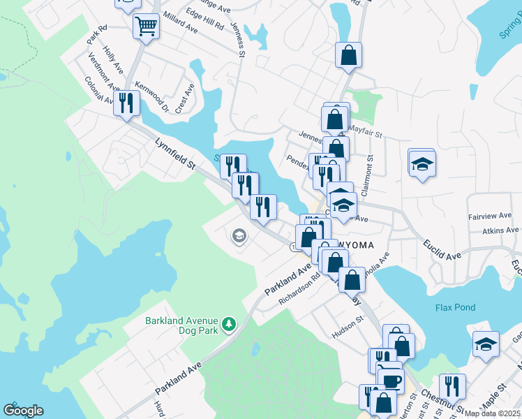 map of restaurants, bars, coffee shops, grocery stores, and more near 61 Bacheller Street in Lynn