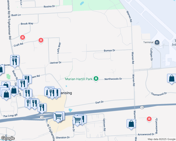 map of restaurants, bars, coffee shops, grocery stores, and more near 7 Coventry Walk in Ithaca
