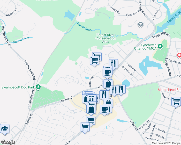 map of restaurants, bars, coffee shops, grocery stores, and more near 17 Valiant Way in Salem