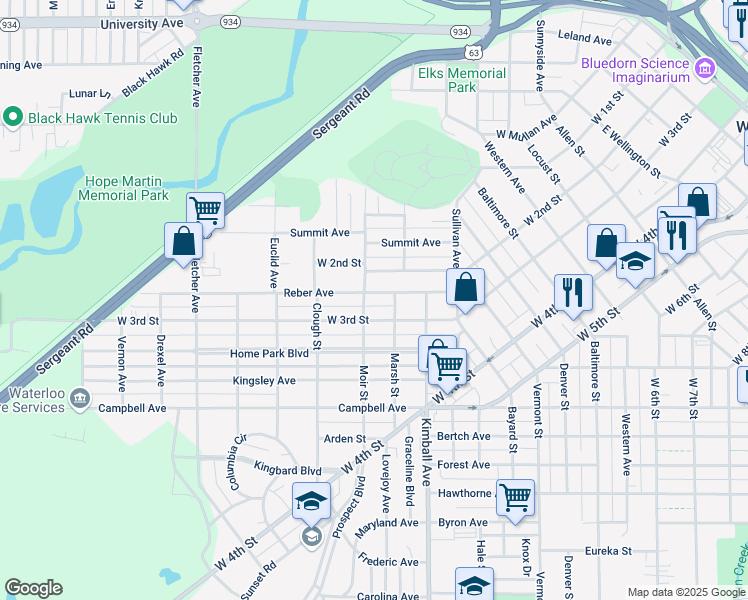 map of restaurants, bars, coffee shops, grocery stores, and more near 321 Reber Ave in Waterloo