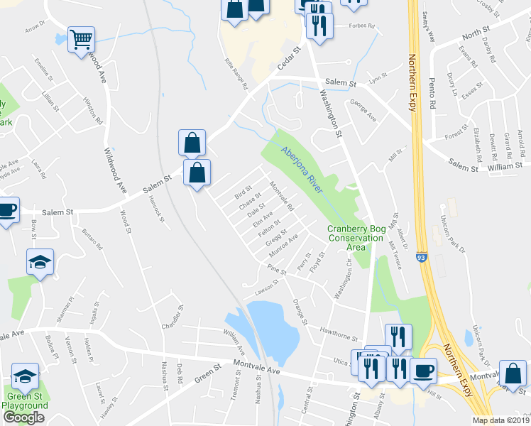 map of restaurants, bars, coffee shops, grocery stores, and more near 14 Elm Avenue in Woburn