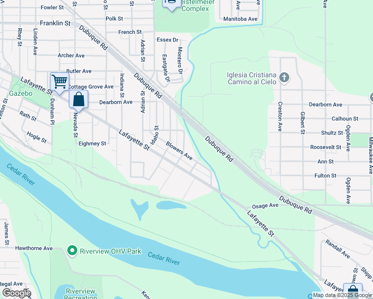 map of restaurants, bars, coffee shops, grocery stores, and more near 503 California Street in Waterloo