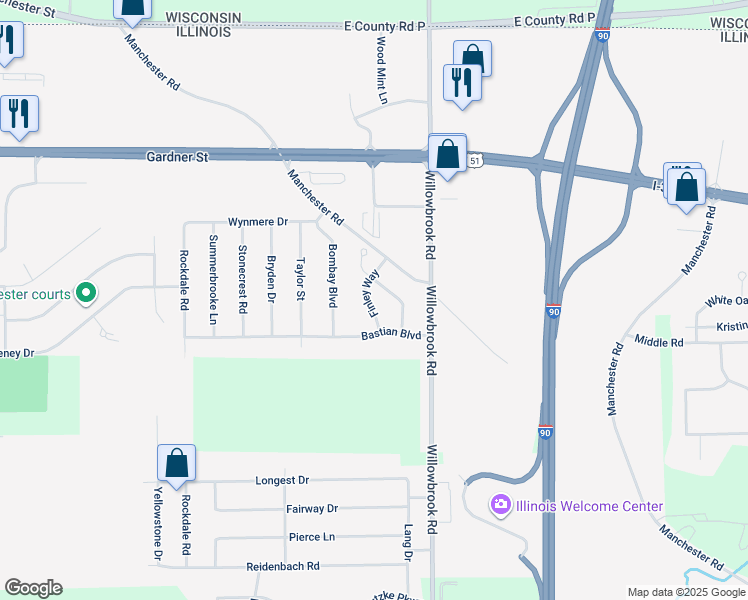map of restaurants, bars, coffee shops, grocery stores, and more near 15567 Finley Way in South Beloit
