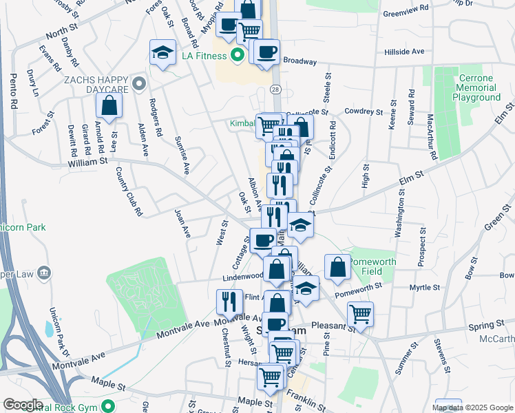 map of restaurants, bars, coffee shops, grocery stores, and more near 6B Albion Avenue in Stoneham