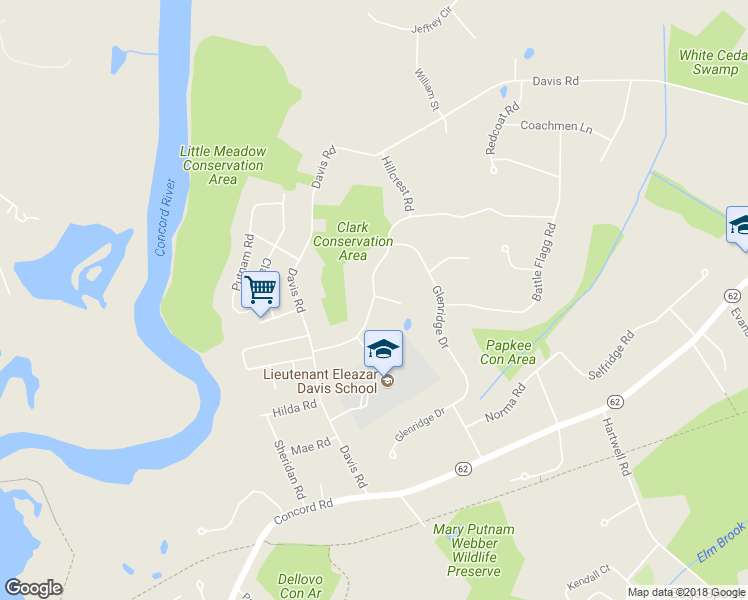 map of restaurants, bars, coffee shops, grocery stores, and more near 16 Notre Dame Road in Bedford