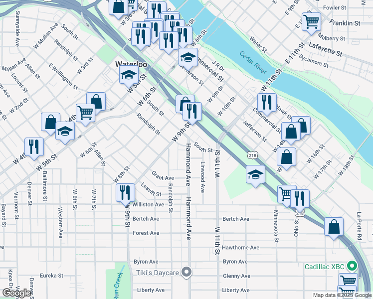 map of restaurants, bars, coffee shops, grocery stores, and more near 119 Hammond Court in Waterloo