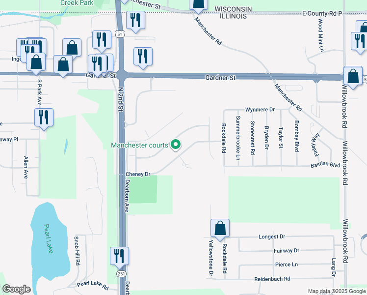 map of restaurants, bars, coffee shops, grocery stores, and more near 5214 Cheney Drive in South Beloit