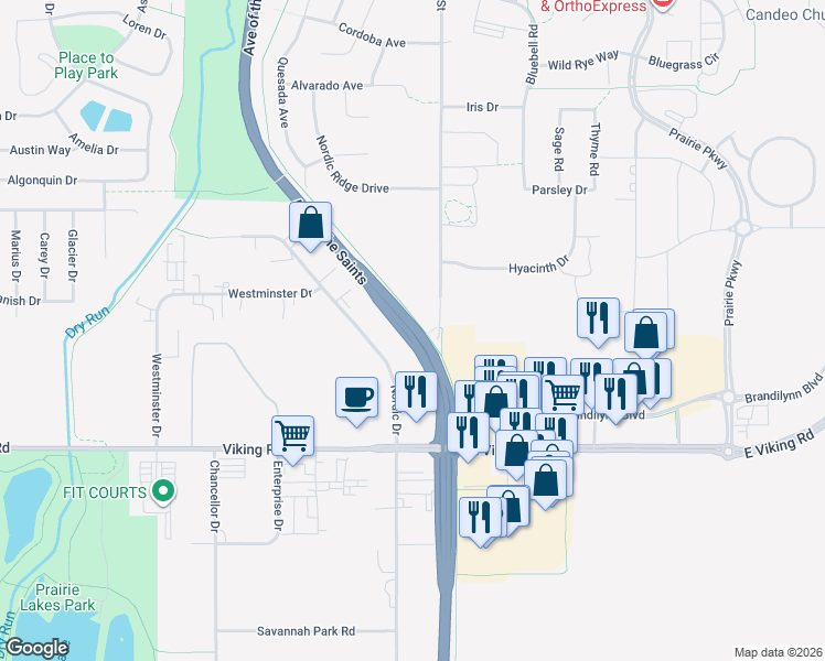map of restaurants, bars, coffee shops, grocery stores, and more near Highway 58 in Cedar Falls