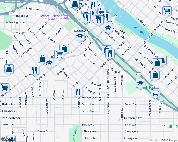 map of restaurants, bars, coffee shops, grocery stores, and more near 928 Wellington Street in Waterloo