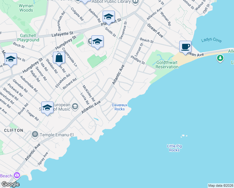map of restaurants, bars, coffee shops, grocery stores, and more near 10 Grant Road in Marblehead