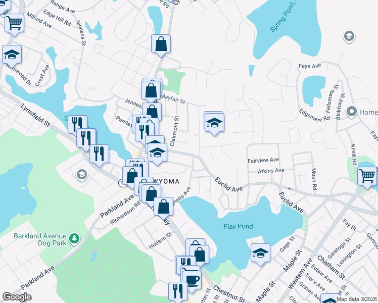 map of restaurants, bars, coffee shops, grocery stores, and more near 269 Euclid Avenue in Lynn
