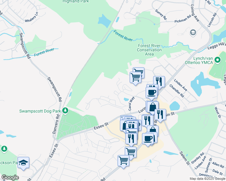 map of restaurants, bars, coffee shops, grocery stores, and more near 50 Freedom Hollow in Salem