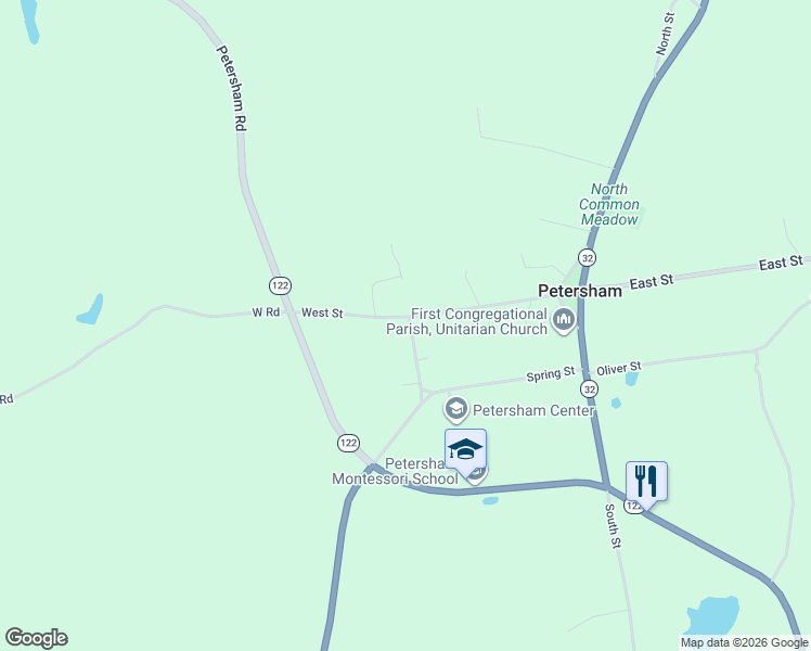 map of restaurants, bars, coffee shops, grocery stores, and more near 31 West Street in Petersham
