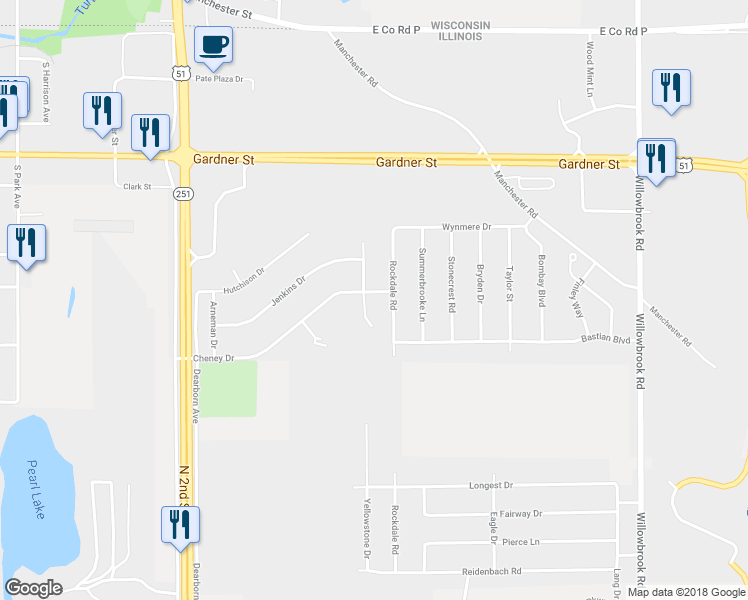 map of restaurants, bars, coffee shops, grocery stores, and more near 5303 Cheney Drive in South Beloit