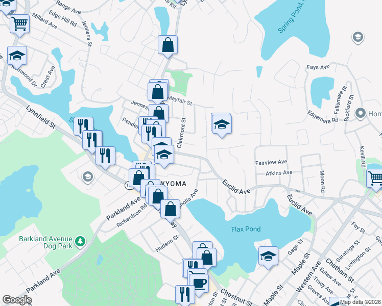 map of restaurants, bars, coffee shops, grocery stores, and more near 269 Euclid Avenue in Lynn