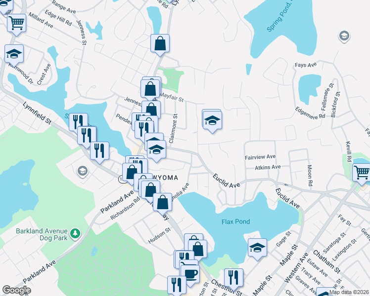 map of restaurants, bars, coffee shops, grocery stores, and more near 269 Euclid Avenue in Lynn