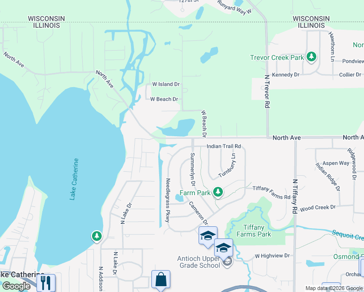 map of restaurants, bars, coffee shops, grocery stores, and more near 568 Indian Trail in Antioch
