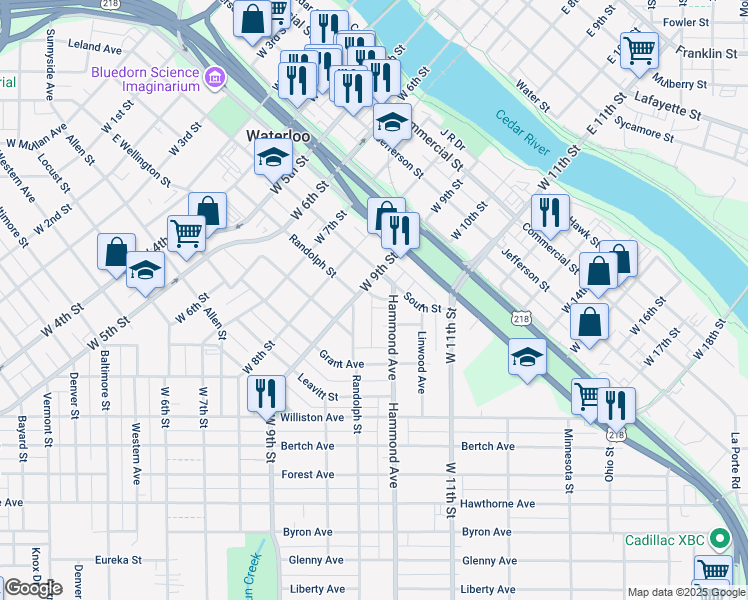 map of restaurants, bars, coffee shops, grocery stores, and more near 119 Hammond Ct in Waterloo