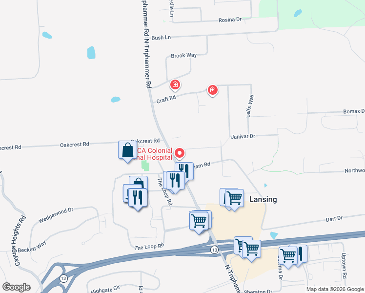 map of restaurants, bars, coffee shops, grocery stores, and more near 34 Saint Joseph Lane in Ithaca