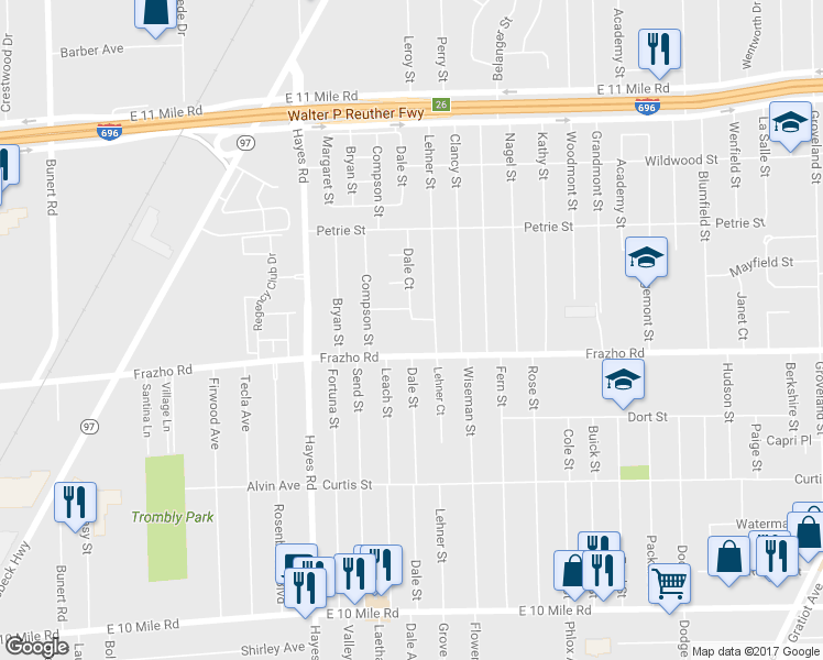map of restaurants, bars, coffee shops, grocery stores, and more near 15406 Hill Court in Roseville